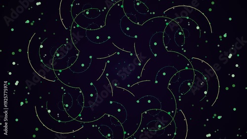Abstract Neon Green Circular Light Trails and Particle Pattern