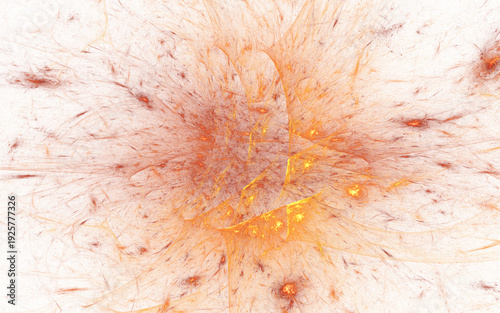 Abstract 3d rendering illustration of fiery orange explosion with glowing Light and smoke texture background