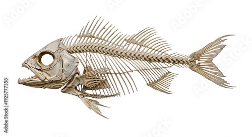 A fish skeleton on a white background