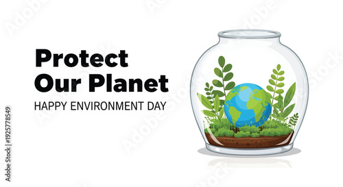 Environmental protection illustration with globe in a glass jar