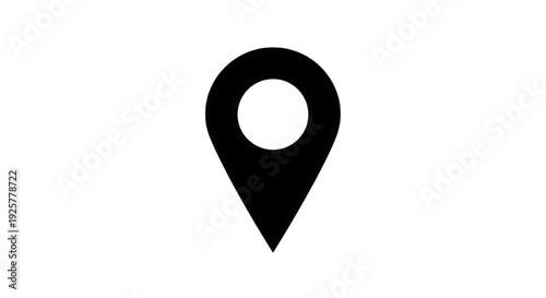 A black and white icon of a location pin on a white background.