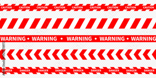 red caution and warning tape set. Vector illustration