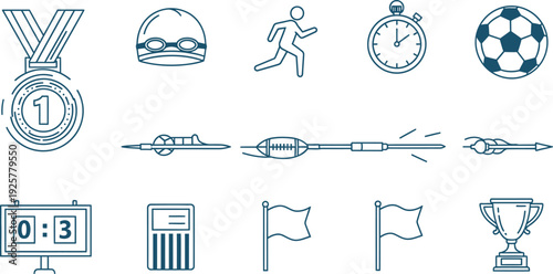 Collection of sports icons and symbols isolated on transparent background