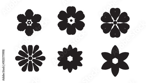 Flower And Leaf Silhouette Clipart Set, Botanical Floral Vector Bundle.