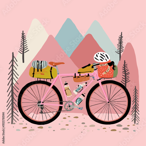 Loaded Bikepacking Bicycle on Mountain Trail