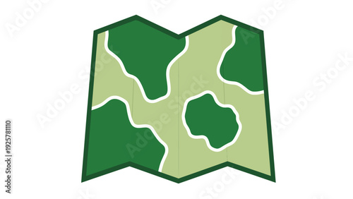 Geometric folded map with green contours on white background