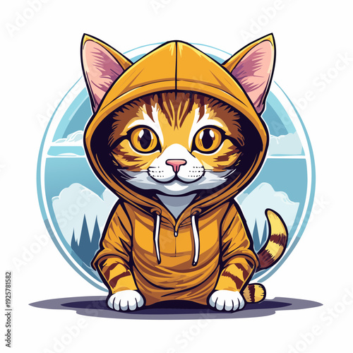 Adorable Cartoon Cat Wearing Hoodie Sweater.