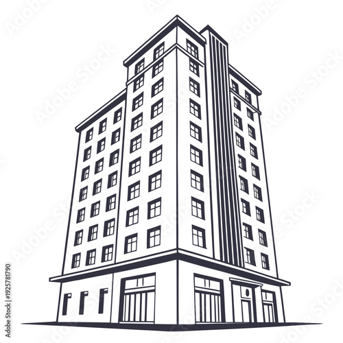 A tall building with many windows and a flat roof