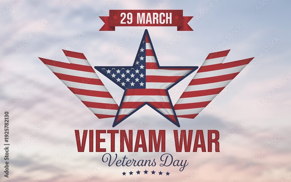 Obraz premium National Vietnam War Veterans Day Graphic for March 29 with Patriotic American Flag Star and Ribbon Design on Soft Sunset Sky Background