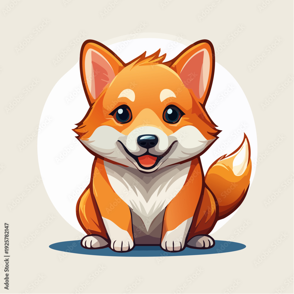 Fototapeta premium Corgi Dog Cartoon Character Sitting Happy.