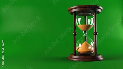 Elegant Gold Hourglass with Falling Sand on Green Screen Background