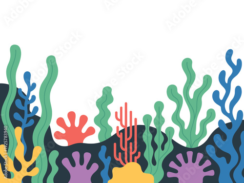 Colorful underwater coral reef bottom plants.