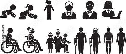 Diverse People Icons Representing Different Ages and Abilities