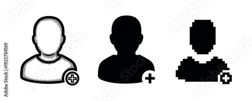 Profile icons: sketch, silhouette, pixel art styles with plus sign detail