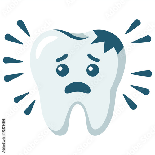 Sad Tooth with Caries and Toothache Cute Character for Children Dentistry Vector