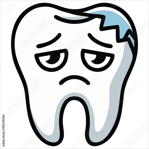 Unhealthy Tooth with Cavities and Germs for Dental Care Concepts Isolated Vector Illustration on White Background