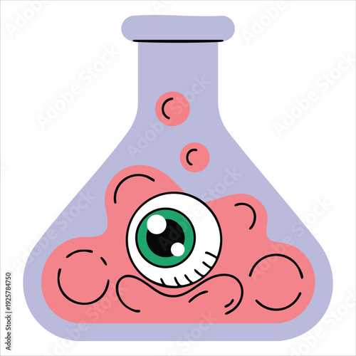Magical Halloween Brew in a Laboratory Bottle Isolated Vector Illustration on White Background