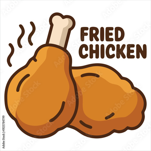 Yummy Fast Food Crispy Skin Fried Chicken Wing and Thigh Vector Illustration
