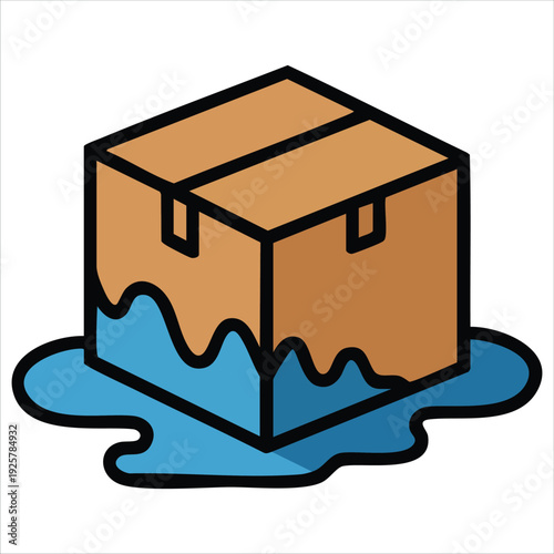 Unhappy Parcel After Water Damage Isolated Vector Illustration on White Background