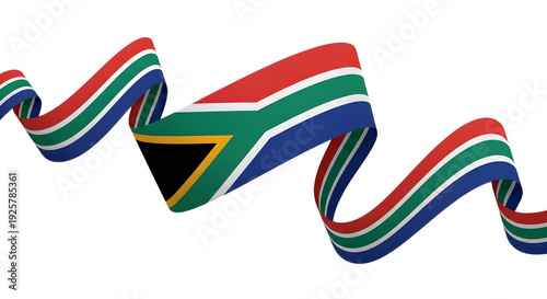 South African Flag Waving as a Ribbon Against a Transparent Background, Symbolizing National Pride and Celebration