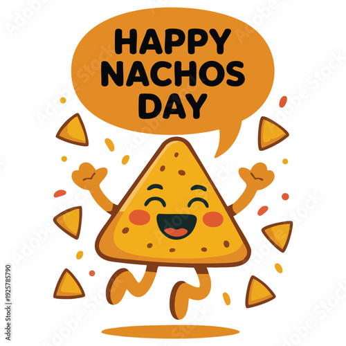 Happy Nachos Day Card Vector Illustration with Cute Cartoon Style Nachos Chip Character Celebrating