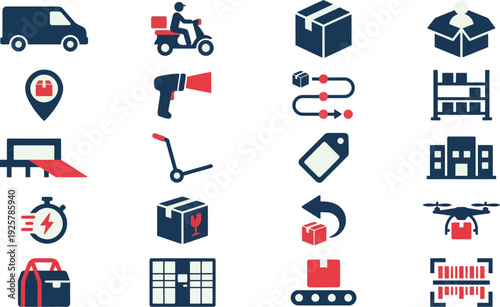 Comprehensive set of delivery and logistics vector icons for modern shipping and supply chain operations.