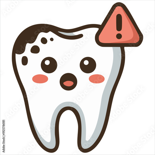 Unhappy Decayed Tooth Character for Dental Care Awareness Isolated Vector Illustration on White Background