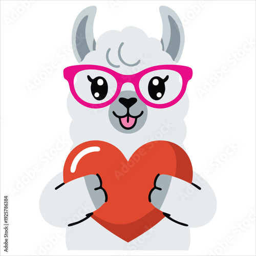 Charming Andean Animal with Romantic Message Isolated Vector Illustration on White Background