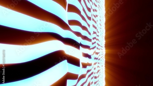 Obraz na plátne A surreal abstract landscape with wavy, glowing blue and orange patterns extendi
