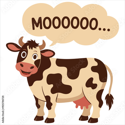 Black and White Bovine Character with Sound Effect Isolated Vector Illustration on White Background