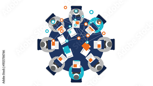 Collaborative business meeting concept with diverse team and technology integration