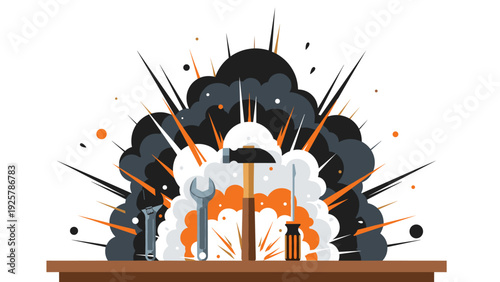 Creative explosion with tools and abstract background for design projects