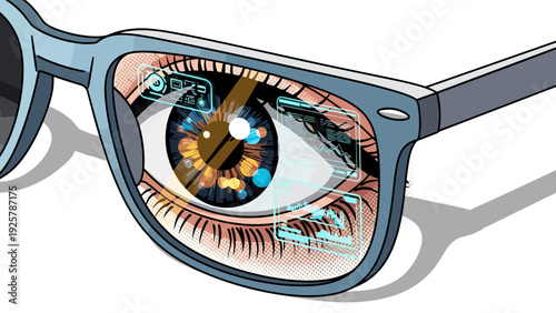 Futuristic augmented reality eyewear with digital interface reflection