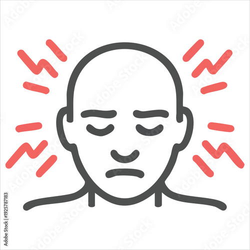 Headache Thin Line Icon Body and Pain Head Pain Sign Vector Graphics Linear Pattern on White Background