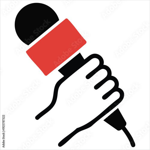 Broadcasting Symbol with Hand and Microphone Isolated Vector Illustration on White Background