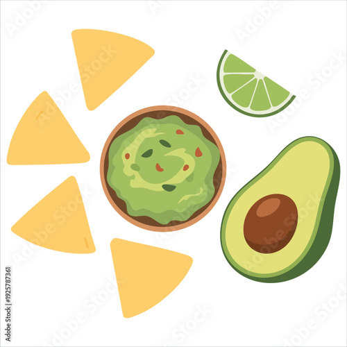 Cartoon Guacamole with Vegetables Vector Illustration Mexican Traditional Food Isolated on White Background