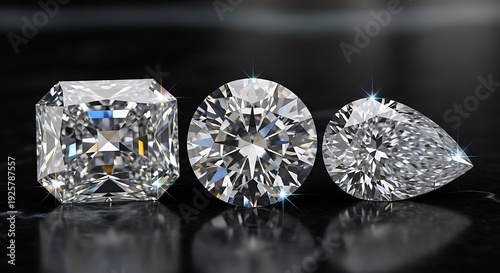 Luxury Diamonds on Black Reflective Surface.