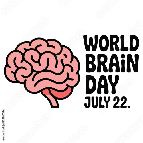 World Brain Day greeting card with bright blue human brain outline and Earth background for neurology and health concepts