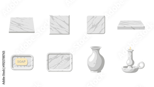 Marble texture home decor: soap, vases, candle holders in minimalist design
