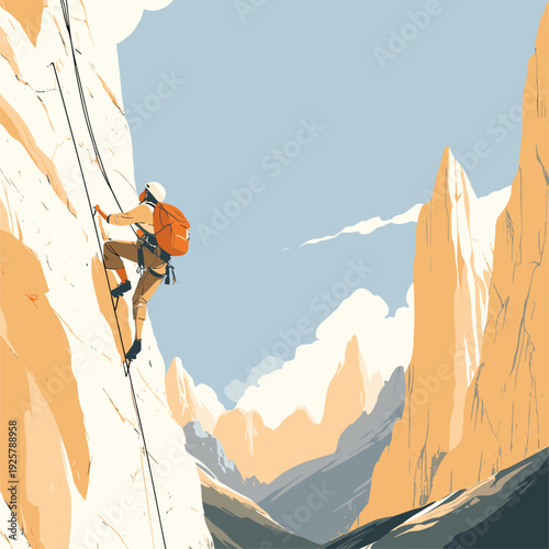 Tableau sur toile Via Ferrata Climber on Steep Cliff