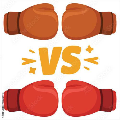 Competitive boxing gloves icon red and blue for fight versus emblem and sports event design templates