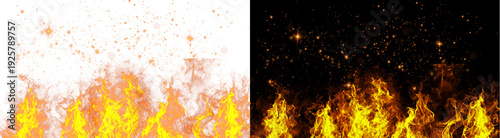 Canvas Print PNG image of Intense bright yellow and orange fire elements with rising embers a
