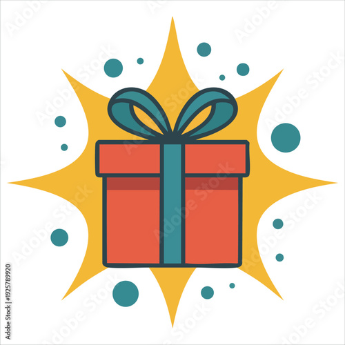 Shiny gift box with bow flat icon for present and surprise celebration and holiday illustration concepts