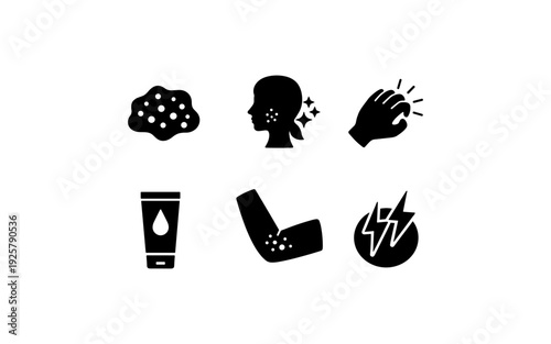 Set of icons representing skin conditions, treatments, and symptoms