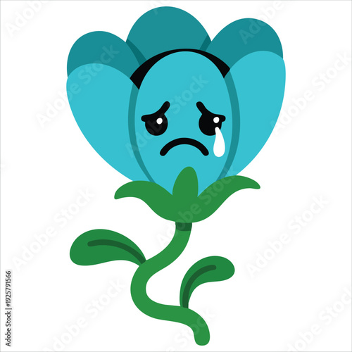 Crying sad flower childish doodle for melancholy and sadness concepts