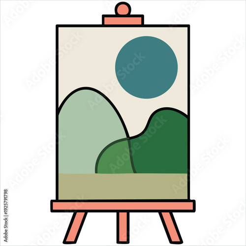 Art easel with canvas and landscape for painter and creativity illustration