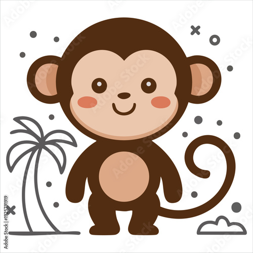 Funny cute monkey for children print and jungle themed illustration concepts