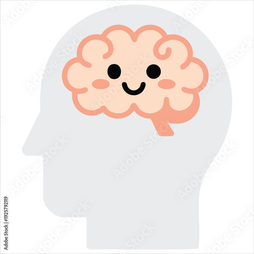 Human head profile with happy brain for good mood mental concepts