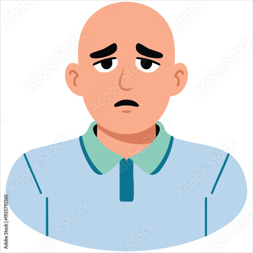 Sad bald man without hair for hair loss and baldness concepts