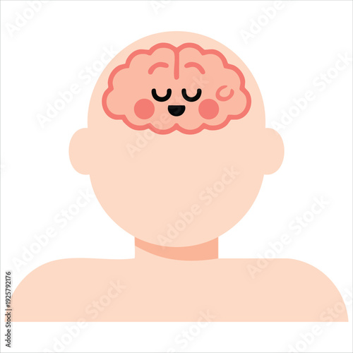 Happy brain inside head for emotional condition and mental health designs